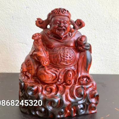Tượng thần tài bằng gỗ trắc đỏ đen kt 15×13×8cm 