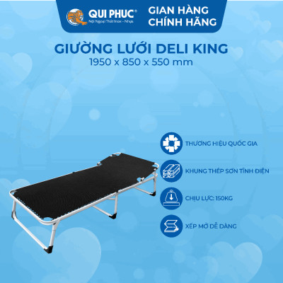[Chính hãng Qui Phúc] Giường xếp gấp gọn vải lưới King (Đen), khung ghế thép sơn tĩnh điện