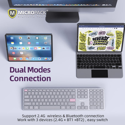 Bàn Phím Không Dây MicroPack Lifestyle K-310W Bàn Phím Cắt Kéo Kiểu Dáng Mỏng Thiết Kế Bằng Nhôm Hoàn Thiện Cao Cấp Hàng Chính Hãng