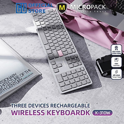 Bàn Phím Không Dây MicroPack Lifestyle K-310W Bàn Phím Cắt Kéo Kiểu Dáng Mỏng Thiết Kế Bằng Nhôm Hoàn Thiện Cao Cấp Hàng Chính Hãng
