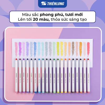 Bút lông màu Fiber Pen 20 màu Pastel Thiên Long Colokit rửa được an toàn sử dụng tô màu, vẽ tranh, calligraphy SWM-C008