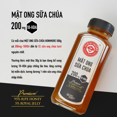 Combo Mật ong rừng sữa ong chúa Honimore 500g và mật ong rừng nguyên chất Honimore 360g - Giúp đẹp da, tăng cường sức đề kháng