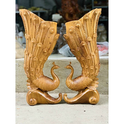 Đôi chim cắm hoa tranh trí nghệ thuật bằng gỗ bách xanh thơm nức kt cao 25×10×9cm