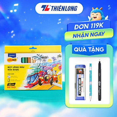 Bút lông màu Fiber Pen 20 màu Retro Thiên Long Colokit rửa được ngòi chóp viết nét thanh nét đậm SWM-C009