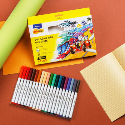 Hộp 20 Bút Lông Màu Pastel Rửa Được Washable Fiber Pen - Colokit SWM-C008