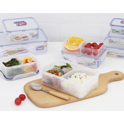 Hộp Bảo Quản Thực Phẩm Lock&Lock Chia 3 Ngăn Có Thể Nhấc Rời, Chất Liệu Nhựa PP, Nắp Có Ron Silicone - 800ml- 1000ml -2600ml