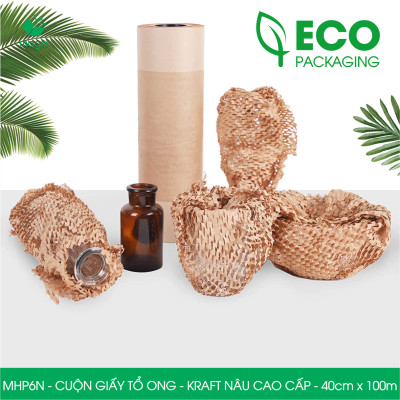 MHP6N - 40cm x 100m - Cuộn giấy tổ ong chống sốc - Kraft nâu Cao Cấp - Giấy gói hàng, gói quà