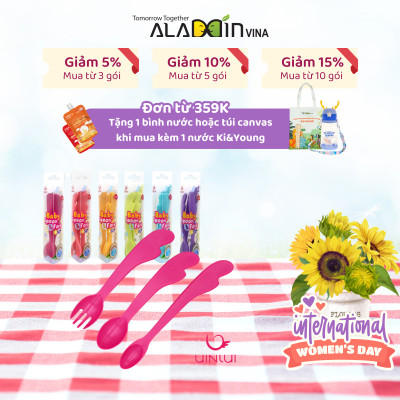 Bộ thìa dĩa ăn dặm an toàn cho bé - Set thìa & dĩa 3 món UINLUI