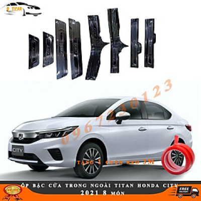 Ốp bậc cửa vân cacbon, vân titan dành cho xe Honda City 2021 tặng kèm 1 cuộn kem 3M siêu dính