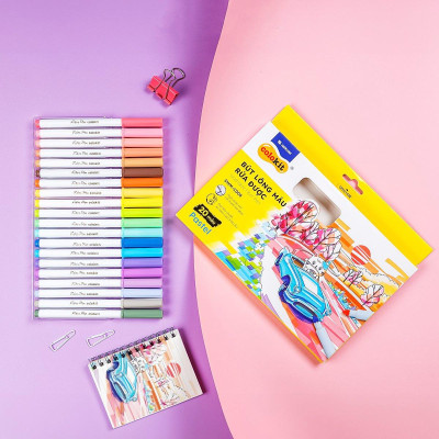 Hộp 20 Bút Lông Màu Pastel Rửa Được Washable Fiber Pen - Colokit SWM-C008