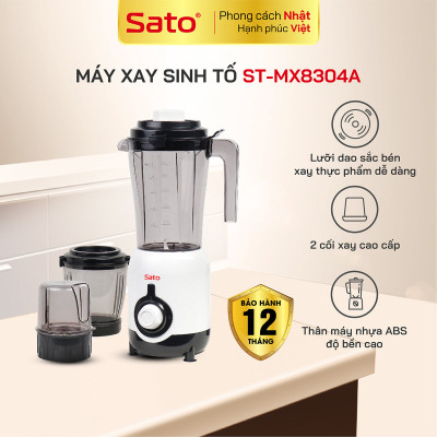 Máy xay sinh tố đa năng 3 cối SATO ST-MX8304A công suất 250W, dễ sử dụng, dao inox không gỉ, xay nhuyễn, trộn, nghiền thức ăn, hoa quả, thiết kế tiện dụng, nhựa ABS, an toàn, tháo lắp, vệ sinh dễ dàng - Miễn phí vận chuyển toàn quốc - Hàng Chính Hãng