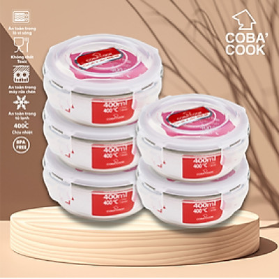 Bộ 5 hộp thủy tinh hộp đựng cơm trữ thức ăn thực phẩm trong tủ lạnh chịu nhiệt COBA