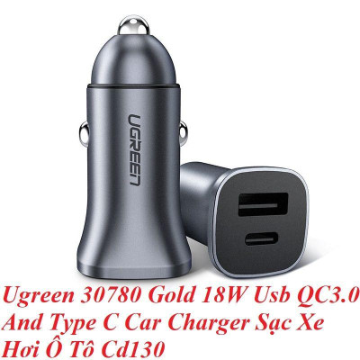 Ugreen UG30780CD130TK 18W màu đen Bộ sạc ô tô 2 cổng USB 2.4A + TypeC - HÀNG CHÍNH HÃNG