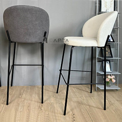 Ghế quầy bar lưng cao chân sắt cố định Ghế ngồi bàn bar nệm dày bọc vải bố CB COCO-F