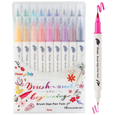 Bộ 18 Bút Lông Màu Nước 2 Đầu - Brush Sign Pen Twin - Pentel Art SESW30C-18E
