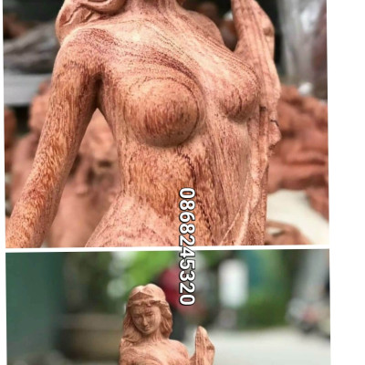 Tượng cô gái thiếu nữ  nghệ thuật ,trang trí phòng khách ,bàn làm việc  bằng gỗ hương đá kt 40×14×12cm 