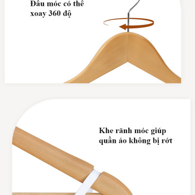 MÓC GỖ CÓ THANH NGANG MWFURNITURE MÀU GỖ - WOODHOOK NATURAL