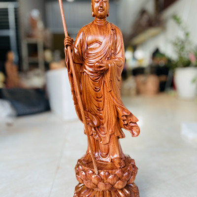 Tượng tôn giả mục kiền liên bồ tát bằng gỗ hương đá kt cao 50×16×15cm