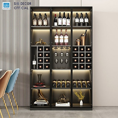 Tủ Gỗ Để Vang Trưng Bày Phối Cánh Kính Dài 120cm SIB Decor TR08