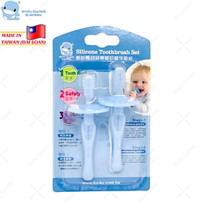 BỘ 2 BÀN CHẢI RĂNG EM BÉ BẰNG SILICONE KUKU - KU1083 ( CHO BÉ TỪ 6 THÁNG )