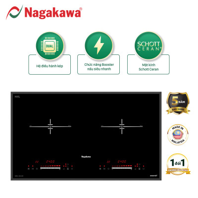 Miễn phí giao lắp toàn quốc - Bếp Đôi Điện Từ Inverter Nagakawa NAG1215M (4800W) - Made in Malaysia - Bảo hành 5 năm - Hàng Chính Hãng