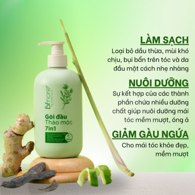 Gội đầu thảo mộc 7in1 làm sạch da đầu, phục hồi tóc, giúp tóc chắc khỏe. 