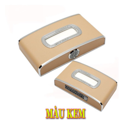 Hộp đựng khăn giấy ô tô xe hơi chất liệu da cao cấp có đồng hồ và bảng số điện thoại
