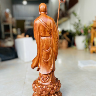 Tượng tôn giả mục kiền liên bồ tát bằng gỗ hương đá kt cao 50×16×15cm