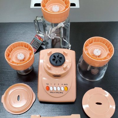 máy xay sinh tố gia đình 3 cối thủy tinh Ladomax Ha9166 cống suất 420W, moto đồng-Hàng chính hãng