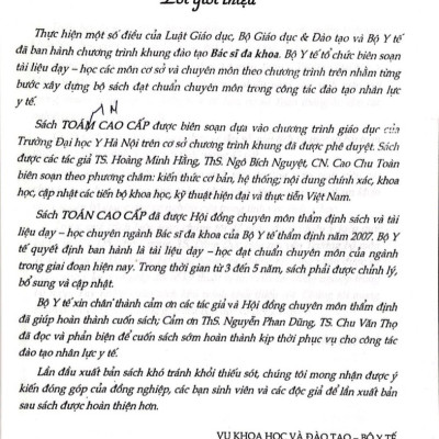 Toán Cao Cấp - Dùng Cho Đào Tạo Bác Sĩ Đa Khoa 