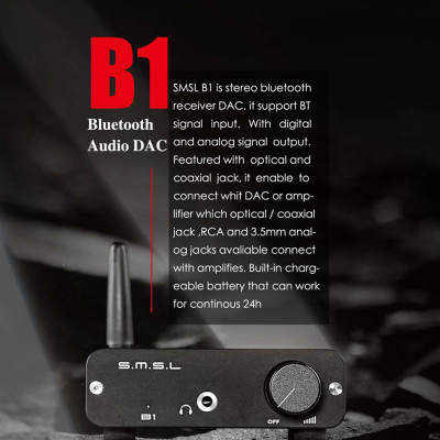 Quà Tặng Trị Giá 399K - SMSL Audio B1 - Bộ DAC Giải Mã Âm Thanh Bluetooth 4.2 NFC aptX S.M.S.L B1 - DAC Bluetooth 4.2 & NFC, aptX. - Dac Bluetooth 4.2 & NFC, aptX, SMSL Audio B1 - Hàng Chính Hãng