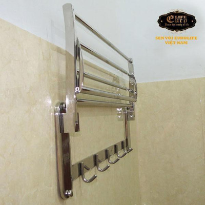 Kệ treo khăn Inox 304 đa chức năng Eurolife EL-B7, Tặng Móc treo giấy vệ sinh EL-P03-4 ( Trắng bạc )