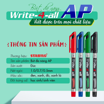 Hộp 10 Bút kỹ thuật STABILO Write-4-all PERMANENT F 0.7mm (AP156F/10) - Đen