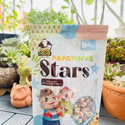 Bánh Ăn Dặm PAPAFOOD PAPAPUFFS STARS - 100% Nguyên Liệu Hữu Cơ - Gói 50g