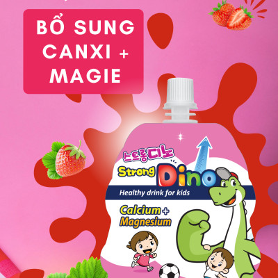 Nước Uống Dino Vị Dâu Bổ Sung Canxi Và Magie Cho Trẻ - Strong Dino (1 Gói x 120ml)