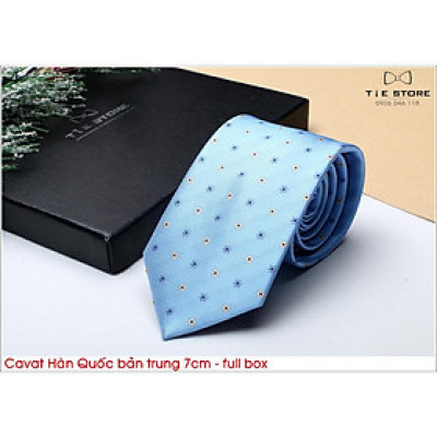 Cà Vạt Nam Bản Trung 7cm màu xanh trứng sáo - Cavat Hàn Quốc Cao Cấp Full box