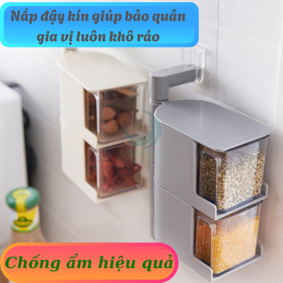 Hộp Gia Vị Treo Tường Xoay 360 Độ- Hộp Đựng Gia Vị Đa Năng Gắn Tường- Kệ Gia Vị Xoay Thông Minh 4 Ngăn- Hộp Đựng Thực Phẩm Mini Gắn Bếp- Hộp Đựng Gia Vị Dạng Kéo Gắn Đứng