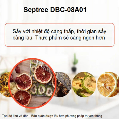 Máy sấy thực phẩm chuyên nghiệp dung tích 16.2 lít, 8 khay. Thương hiệu Mỹ cao cấp Septree DBC-08A01. Hàng chính hãng