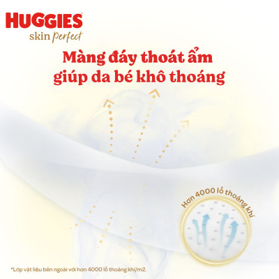 Tã/bỉm dán sơ sinh Huggies Skin Perfect NB 38 miếng với 2 vùng thấm giảm kích ứng da