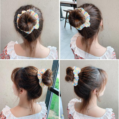 Dây buộc tóc Scrunchie kẻ ngang mầu sắc dễ thương HD83