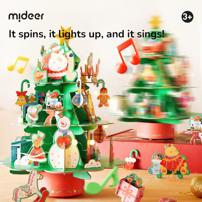 Đồ chơi Xếp Hình Cây Thông Noel Kèm Hộp Nhạc và Đèn Giáng Sinh Mideer Christmas Rotating Music 3D Puzzle 3+