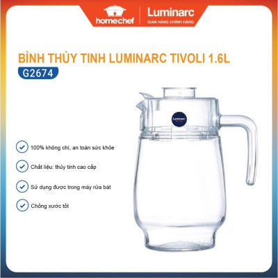 Bình thủy tinh đựng nước có nắp Luminarc Tivoli 1,6L - G2674, dùng máy rửa bát | Hàng chính hãng