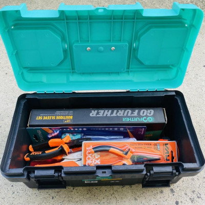 Bộ dụng cụ 46 món đồ sửa chữa xe máy, máy móc: hộp đựng đồ, cle, mỏ lết, lục giác, tuýp, tô vít.GF46