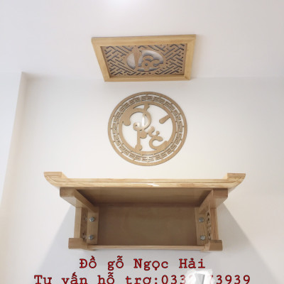 Bộ bàn thờ chung cư bằng gỗ sồi + ám khói +chữ phúc hãy chữ bất kỳ bằng gỗ sồi nga