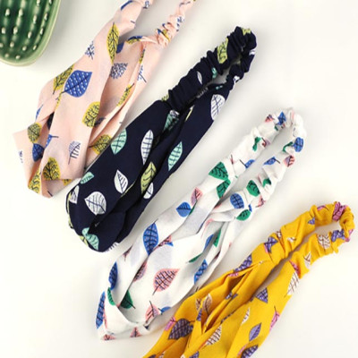 Cài tóc vải turban hoạ tiết chiếc lá dễ thương