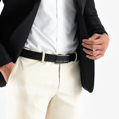 Thắt Lưng Da Nam GENCE LG31 Da Bò Cao Cấp Màu Đen Viền Kim Loại Mạ Bạc