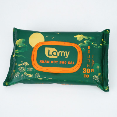 Khăn ướt bao sái lau bàn thờ Lamy 30 khăn/gói Hương Trầm cao cấp