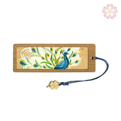 Dấu trang nghệ thuật - chú công trắng - size 13.5 x 5.3 cm