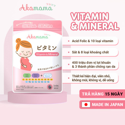 Combo Viên Uống Sắt, Acid Folic, Vitamin Tổng Hợp, Khoáng Chất, DHA, EPA, Canxi Cho Mẹ Bầu Hỗ Trợ Tiêu Hoá, Hạn Chế Rạn Da, Viên Nhỏ, Không Mùi, Vị, Dễ Uống, Akamama Nhật Bản