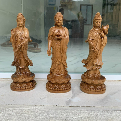 Bộ tượng phật tam thánh tây phương bằng gỗ hương kt cao 20cm